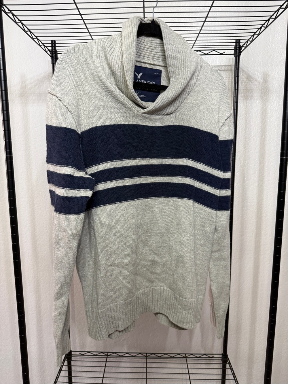 American Eagle Outfitters Gray and Navy Striped Cowl Neck Sweater